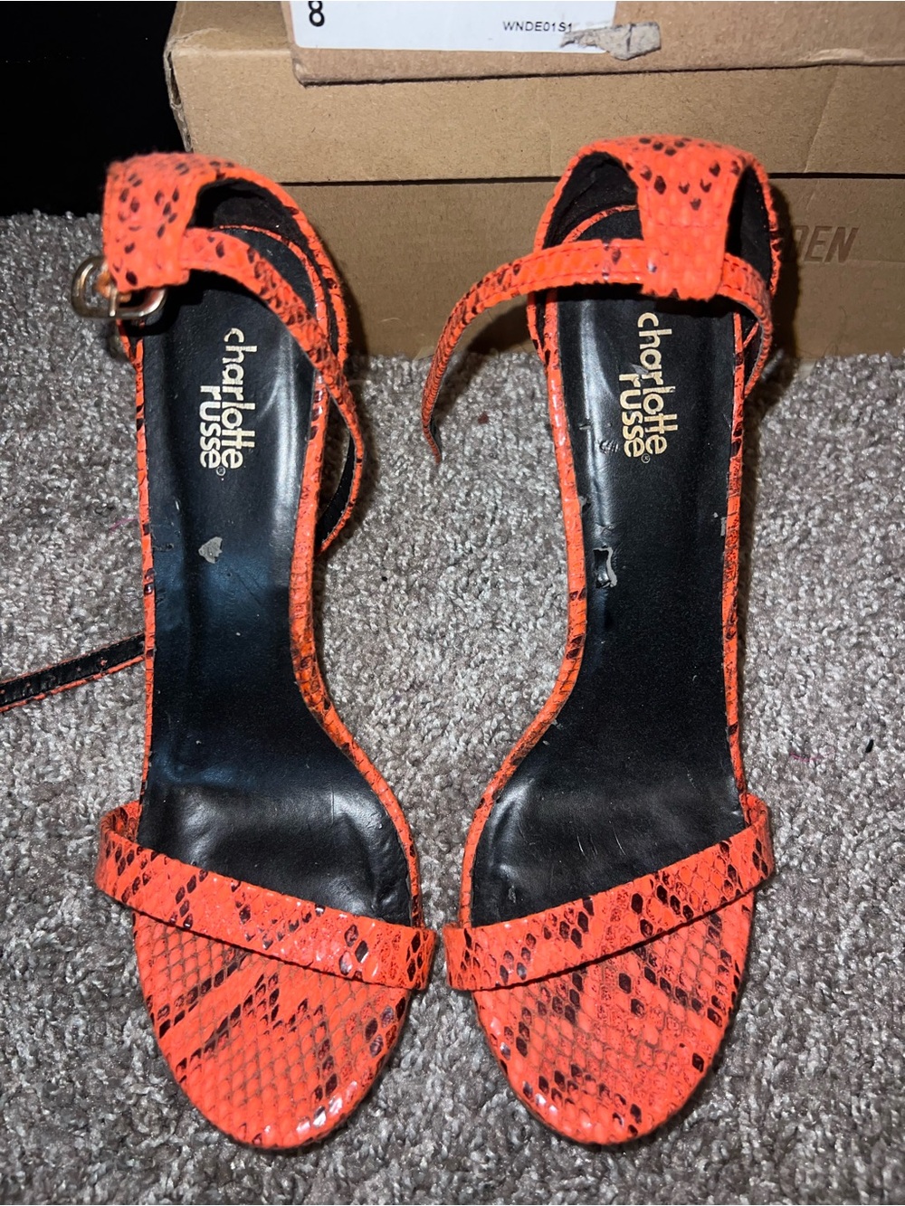 Charlotte Russe Orange Snake-Print Ankle Strap Heels